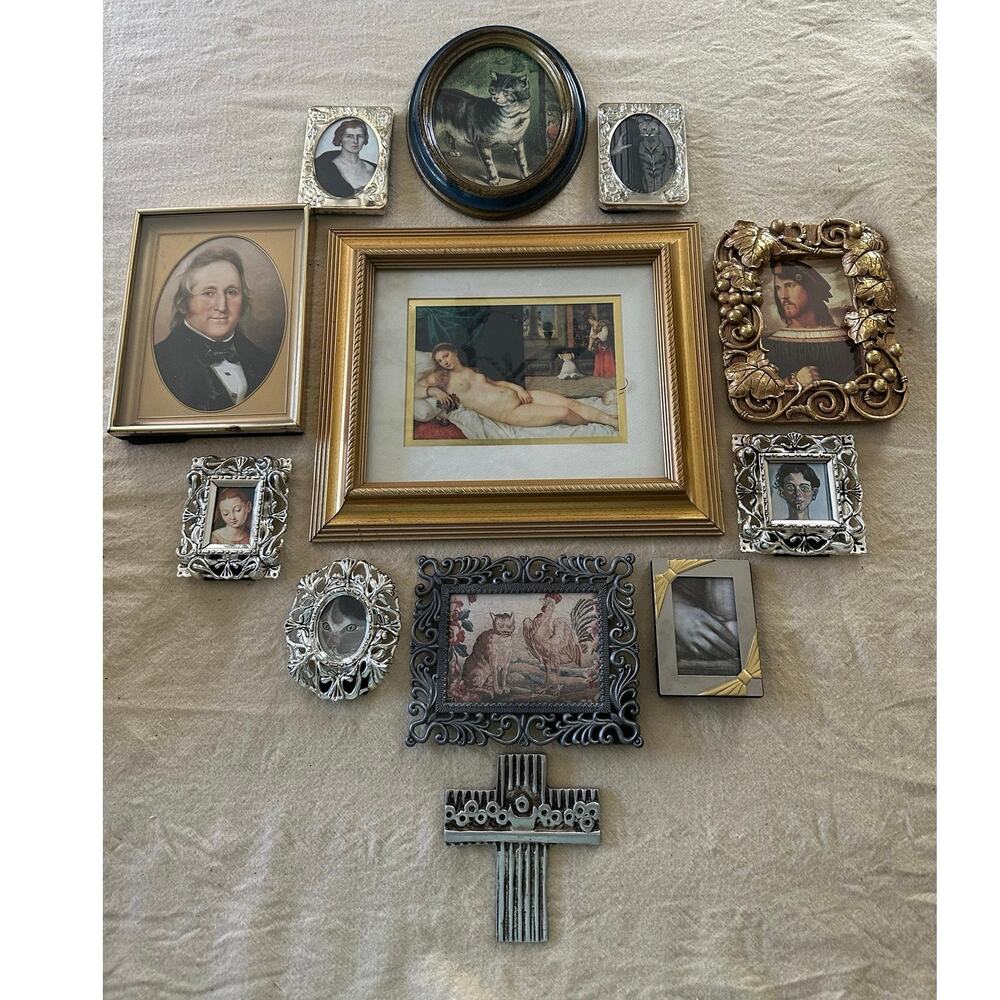 Vintage lot 12 gallery accent wall art pictures set ornate gold framed portraits